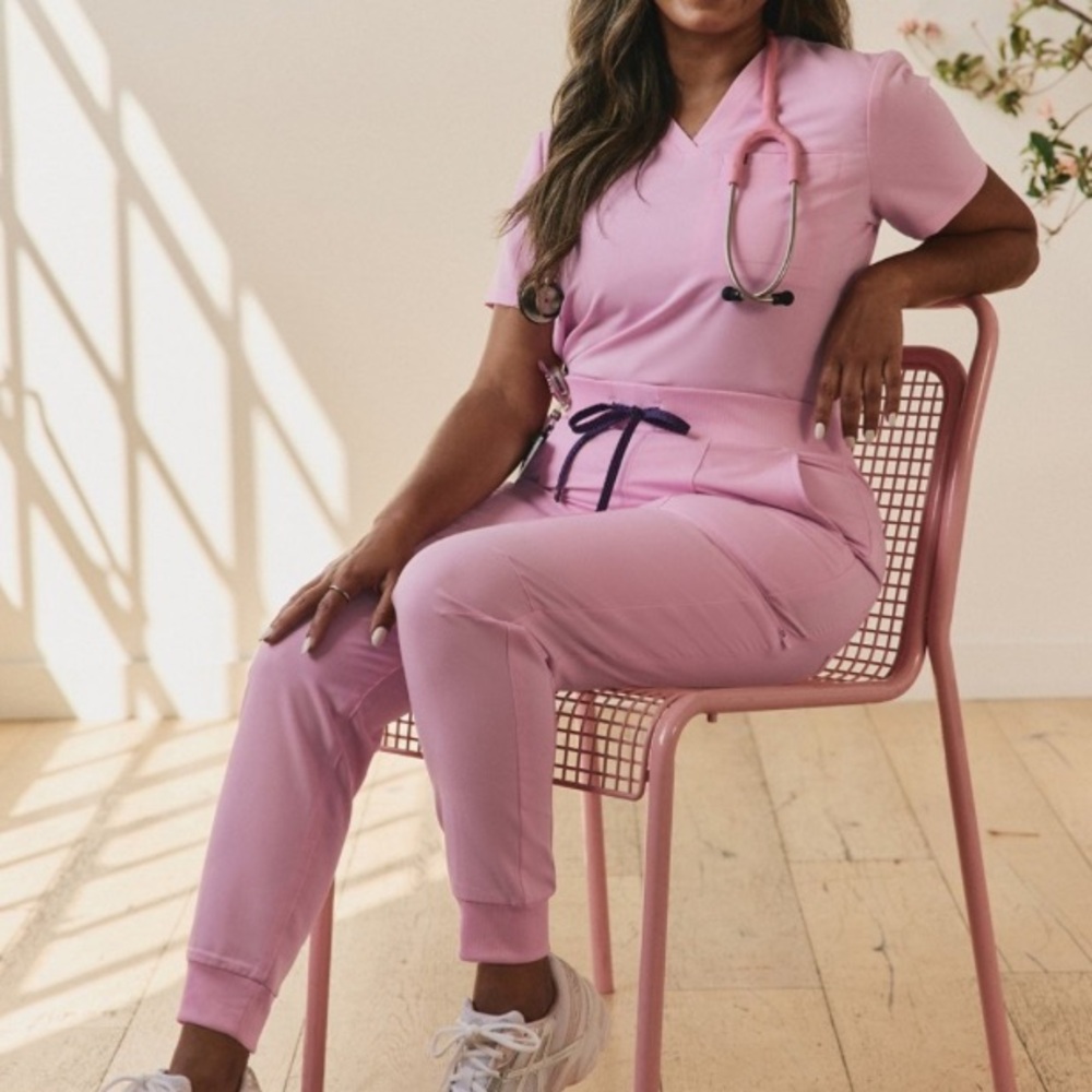 Fabletics Pink Medical Scrub Set - Light Pink Top & Pants